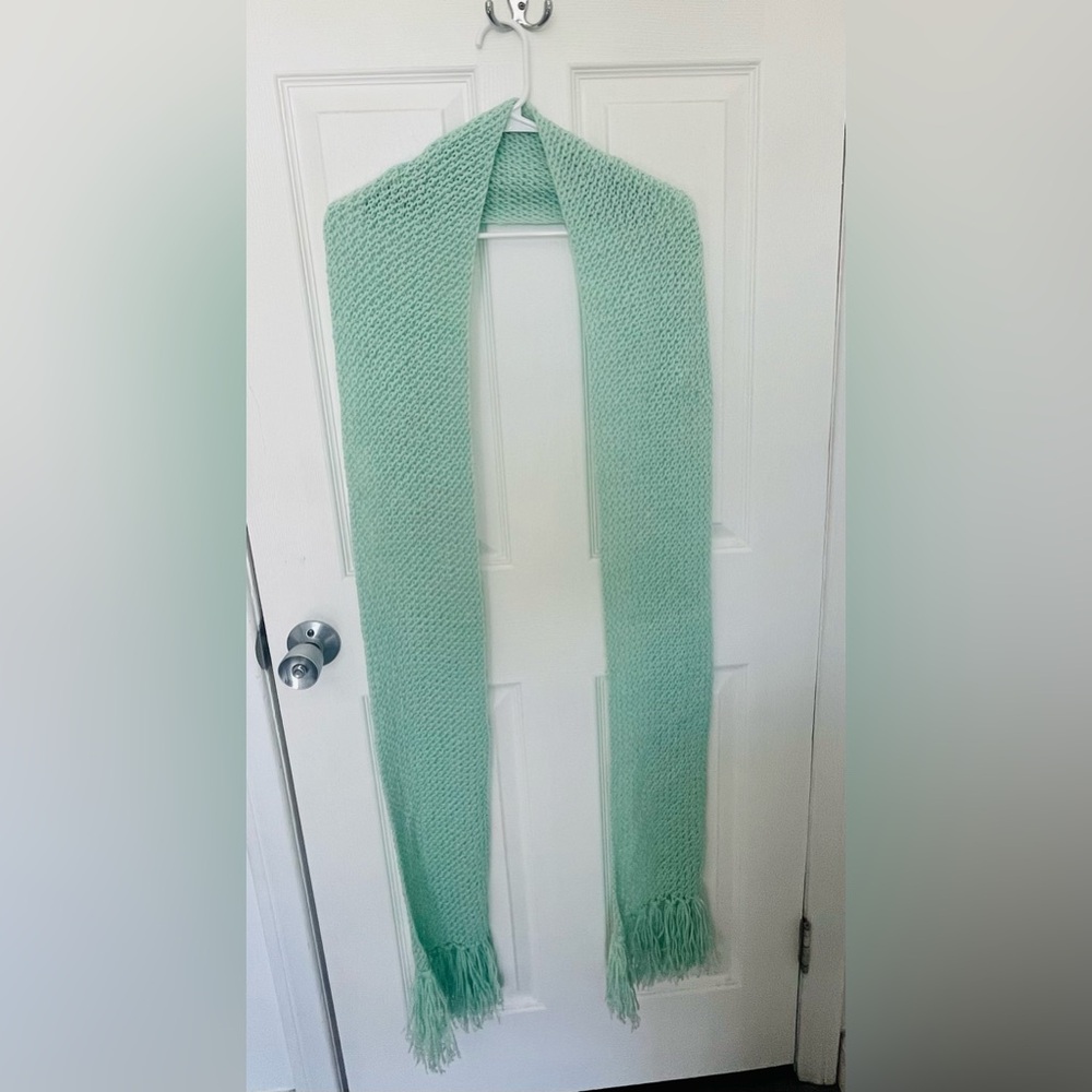 Mint Green Handknit Very Long Scarf